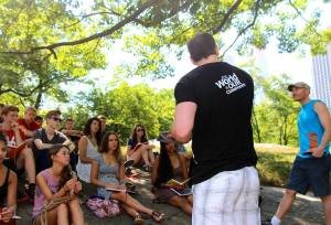 Simon and I team teaching in Central Park, New York